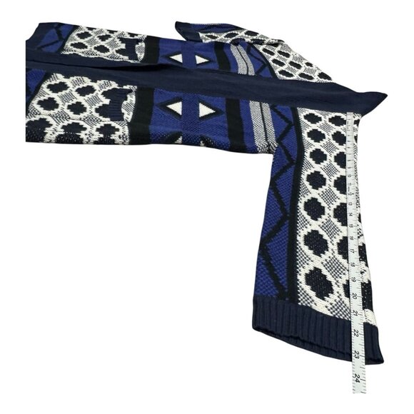 Lucky Brand Aztec Cardigan Sweater XS Blue Cream Open Front Knit Boho Geometric - Picture 8 of 8